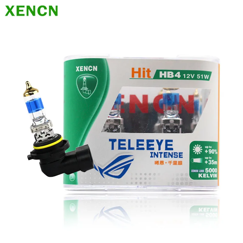 

XENCN HB4 9006 Halogen Car Head Light 12V 51W P22d 5000K Xenon Look White Bulb Genuine Auto Fog Lamps TELEEYE INTENSE, Pair
