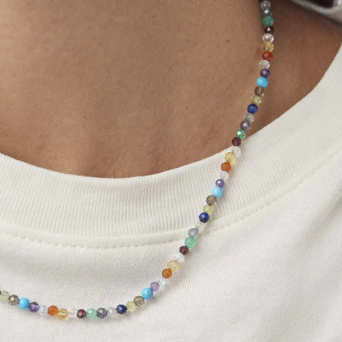 

Titanium Steel Jewelry Plated 18K Gold Fine Necklace for Women Natural Stone Choker Simple Beads Necklaces Bohemia Collar Chain