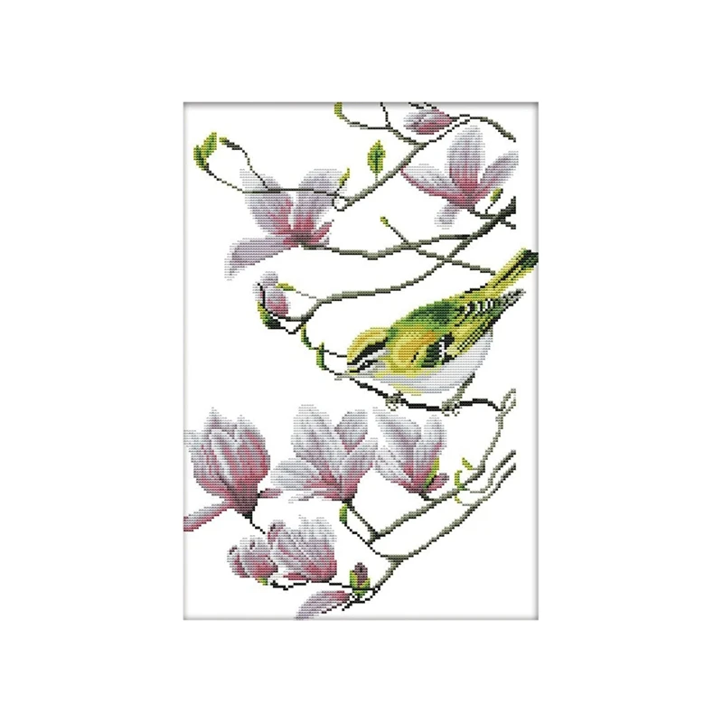 

Наборы для вышивки крестиком «сделай сам», Набор для вышивки тканью 11CT, набор для рукоделия, птица с розовыми цветами магнолии