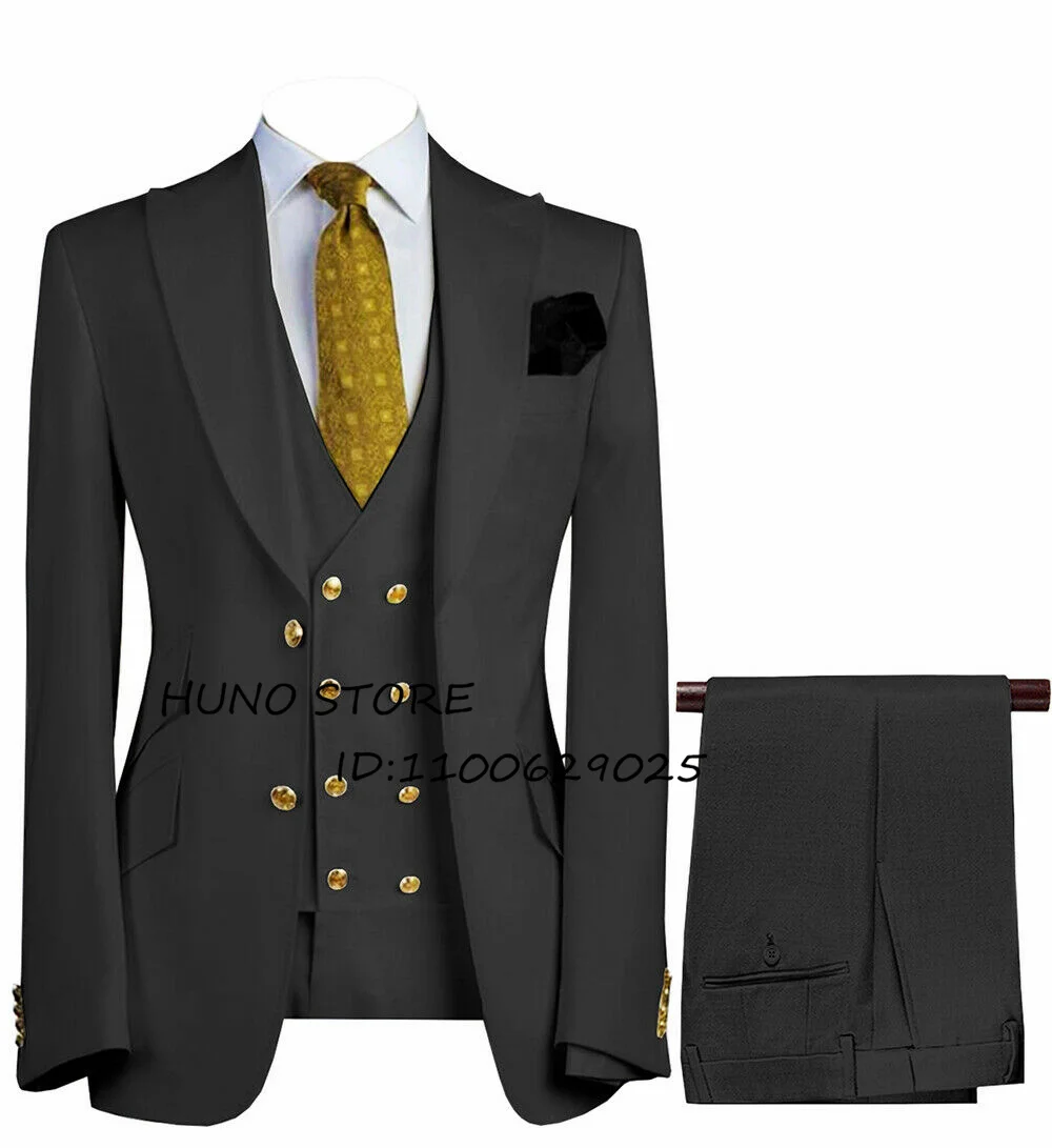 Men's Suits Wedding  Double-Breasted Lapel Collar Tuxedos Party Office Male Blazer 3 Piece Sets Hommes De Vêtements 2022