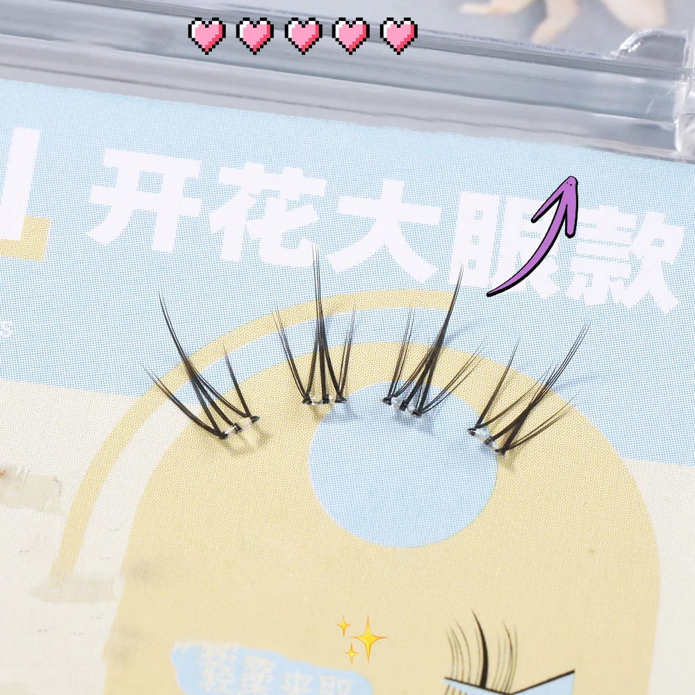 6 рядов накладных ресниц без клея в одном кластере натуральные и завитые для