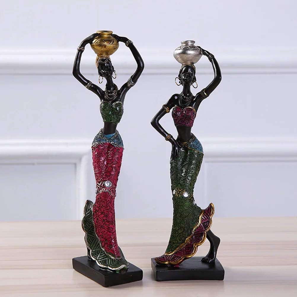 

2Pcs African Women Figure Bookshelf Decor African Woman Figurines