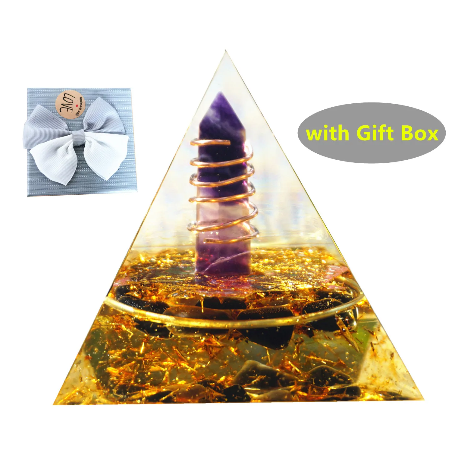 

Amethyst Fluorite Crystal Orgone Pyramid Energy Healing Handmade Reiki Chakra Orgonite Pyramide