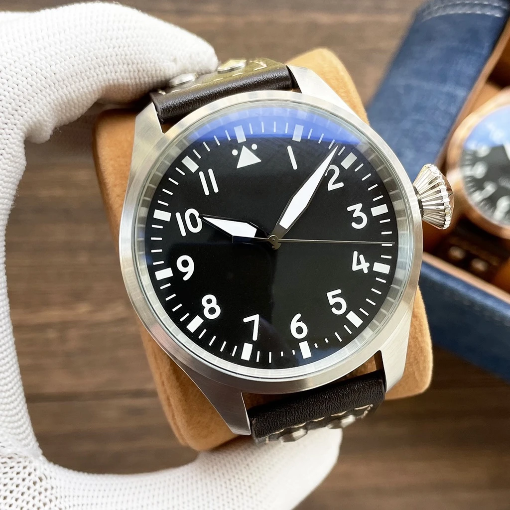 

Classic big automatic mechanical men's pilot watch black leather