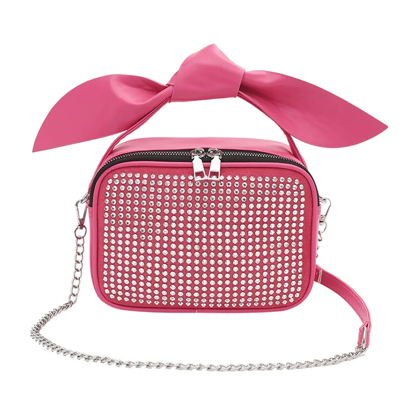 

New Fashion Rhinestones Women Shoulder Crossbody Bags Diamond PU Female Dinner Party Elegant Designer Cylinder Purses Handbags