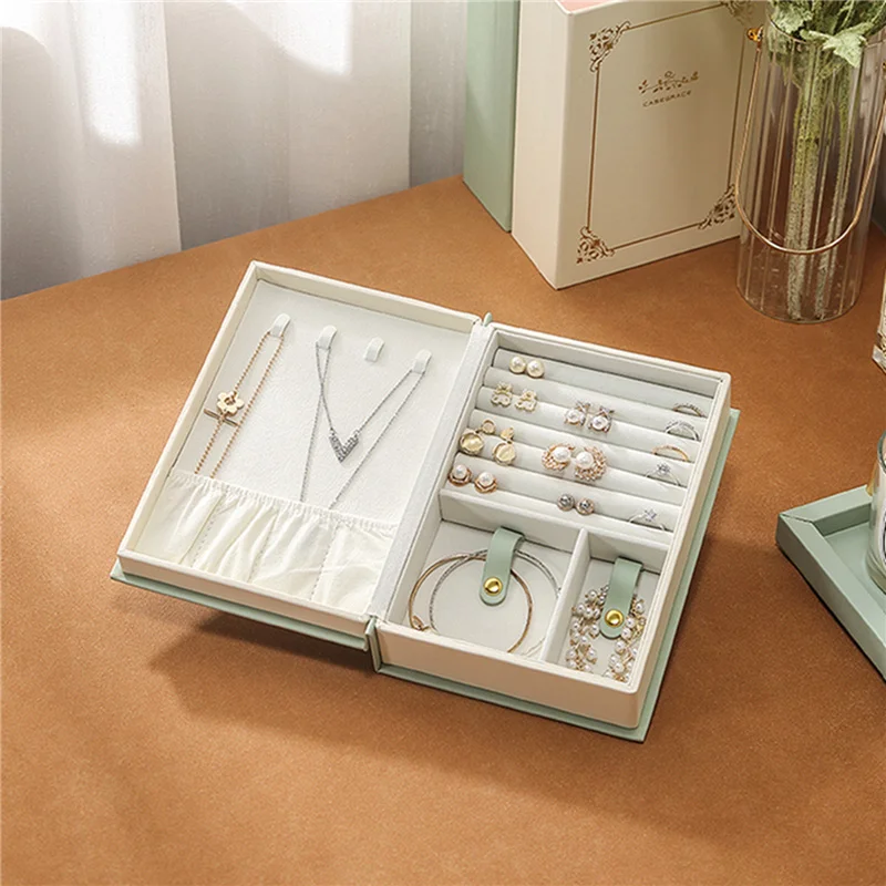 

Retro Style Jewelry Storage Box in Hot Stamping Design, Book-shaped Jewellery Organizer for Rings, Earrings, Necklace