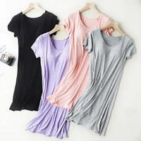 short sleeve nightdress for women nightgowns with chest pad without rims vest comfort mid long pajamas modal