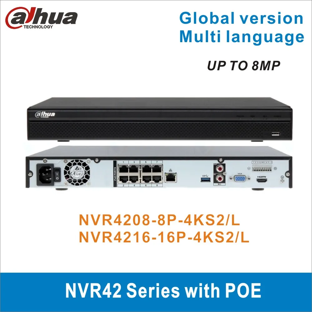 DAHUA PoE NVR 8CH 16CH 4K 8MP H.265 2 SATA для IPC IP-камеры NVR4208-8P-4KS2/L NVR4216-16P-4KS2/L видеорегистратор CCTV с портом on.