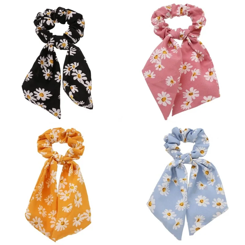 

New Korean Girls Cute Floral Printting Flower Headband Hair Accesories Scarf Hairbands for Women Vintage Ponytail Scrunchie