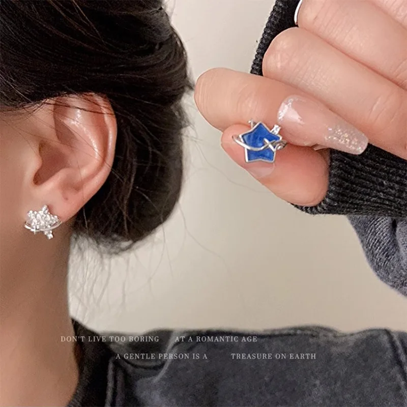 

New Y2k Trendy Blue Zircon Asymmetric Meteor Earrings for Women's Korean Simple Sweet Fashion Star Ear Studs Jewelry Gifts