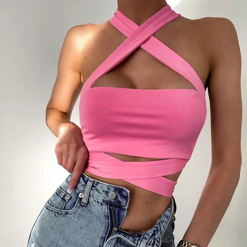 

Women's 2022 New Spring Fashion Hollow Hanging Neck Tie Tie Slim Vest