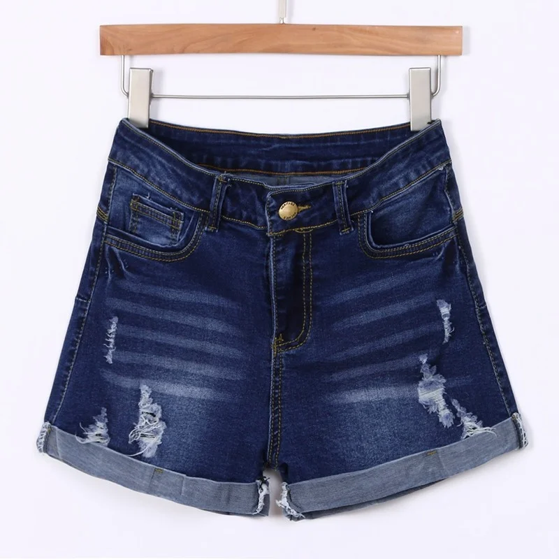 2023 Summer Women's Mini Casual Vintage Short Jeans Female Low Waisted Washed Ripped Hole Elasticity Denim Shorts with Pocket