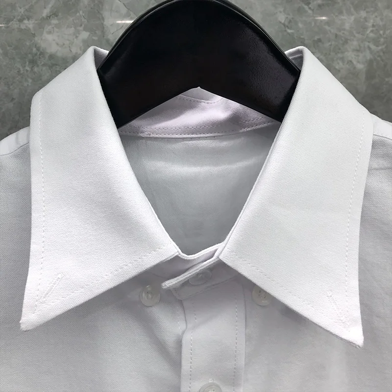 TB THOM Men's Shirt Spring Autumn Fashion Brand Tops Yarn-dyed Vertical Stripe Design Slim Casual Cotton Oxford Wholesale Shirts