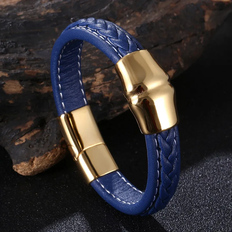 

Кожаные мужские браслеты в стиле панк из нержавеющей стали с магнитной застежкой браслеты унисекс модные ювелирные изделия браслет подаро...