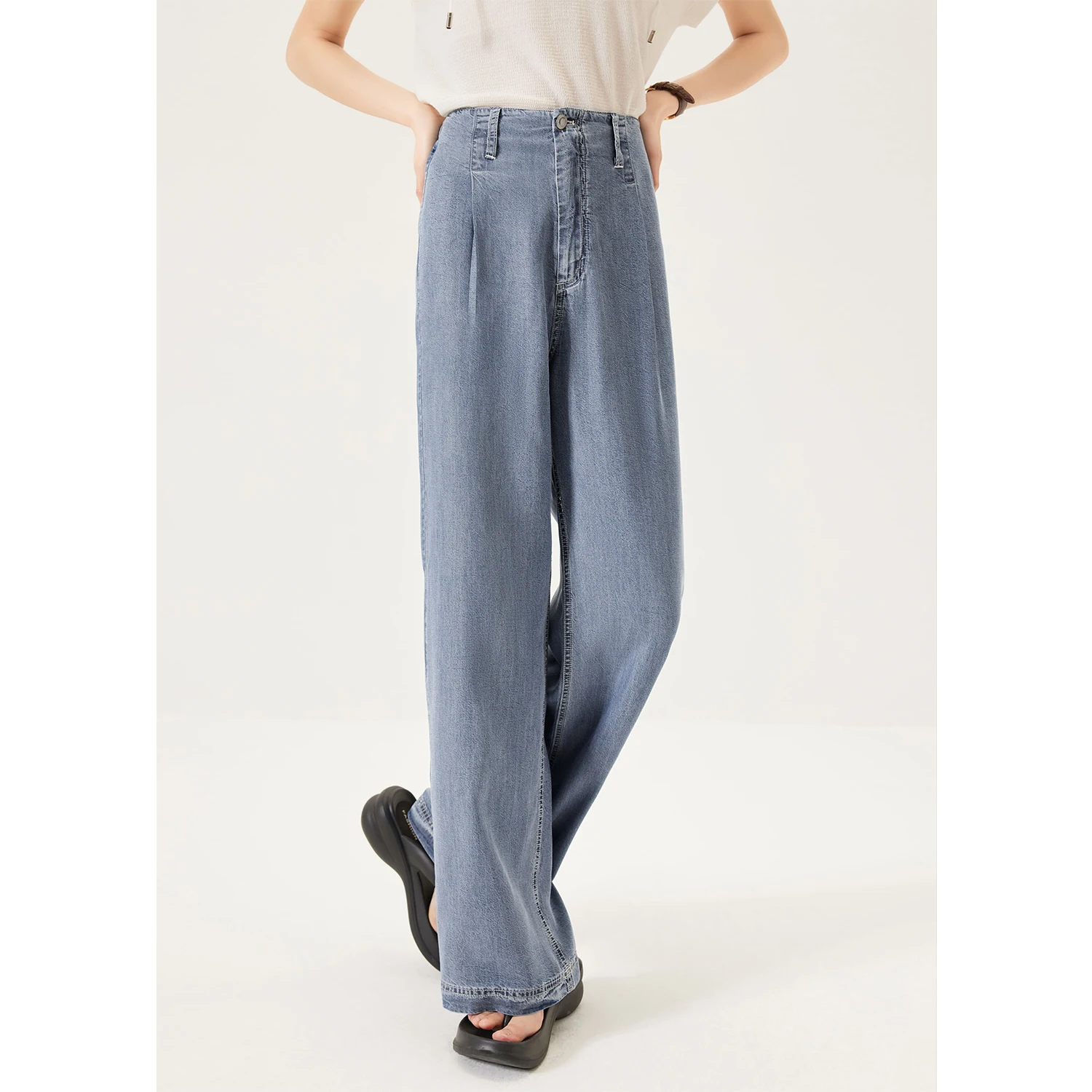New Lyocell  Streetwear  Mom Jeans  Pantalon Pour Femme  Full Length  HIGH Waist STRAIGHT  High Street  Women Jeans