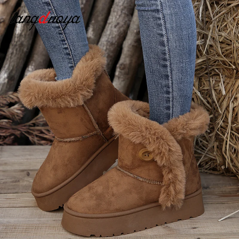 

Winter Retro Women Snow Boots Warm Plush Suede Winter Boots Shoes Woman Lady Female Flat Bottine Botas Ankle Boots Mujer