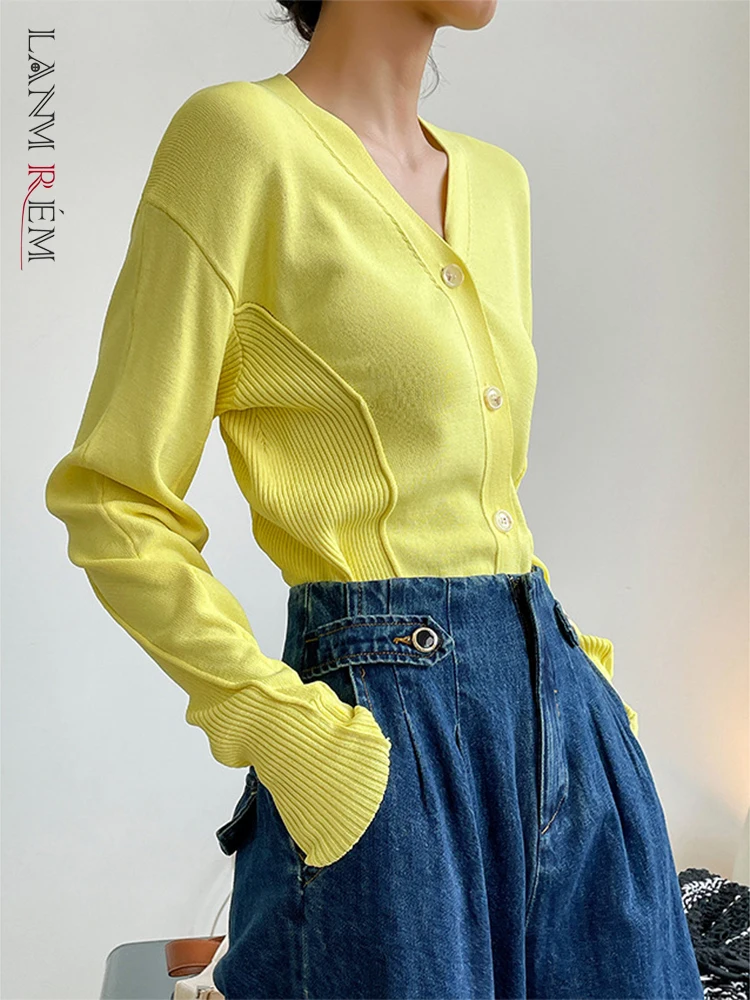 LANMREM 2022 Новый женский весенне-осенний свитер модный однобортный однотонный