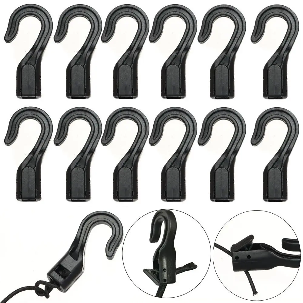 

Black Boat Kayak Accessories Plastic Open End Cord Elastic Ropes Buckles Snap Buckles Straps Hooks Camping Tent Hook
