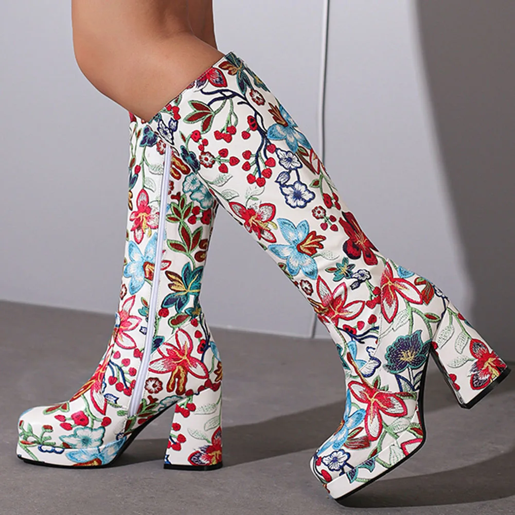 

New Arrival Women's Embroidered Thick Heel High Heel Personality High Platform Fashion Boots For Height Increase Ladies Boots