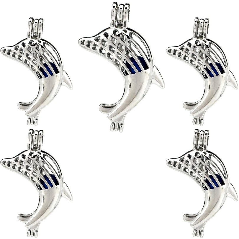 

10PCS Popular Dolphin Pearl Cage Locket Aromatherapy Diffuser Floating Charm Pendant For Gift Necklace Keychain Jewelry Making