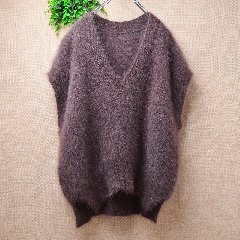Женский осенне-зимний вязаный свитер без рукавов с V-образным вырезом