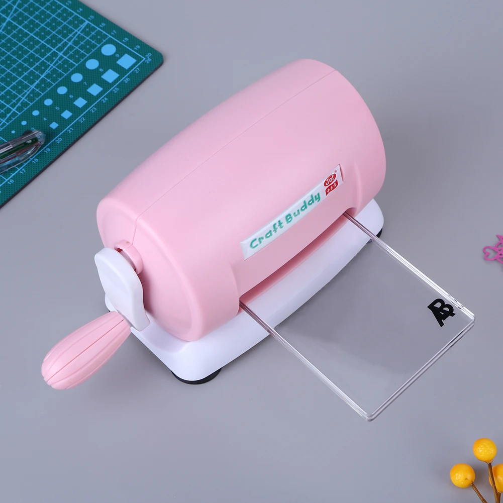 Plastic Card Craft Embossing Dies Portable Paper Cutting Embossing Machine Pink Handmade Adjustable for Card Making Scrapbooking