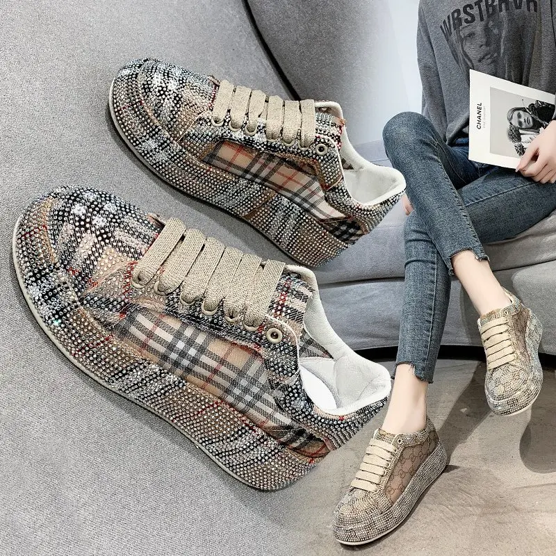 

Diamond-encrusted thick sole sports shoes autumn Korean fashion casual single shoe woman