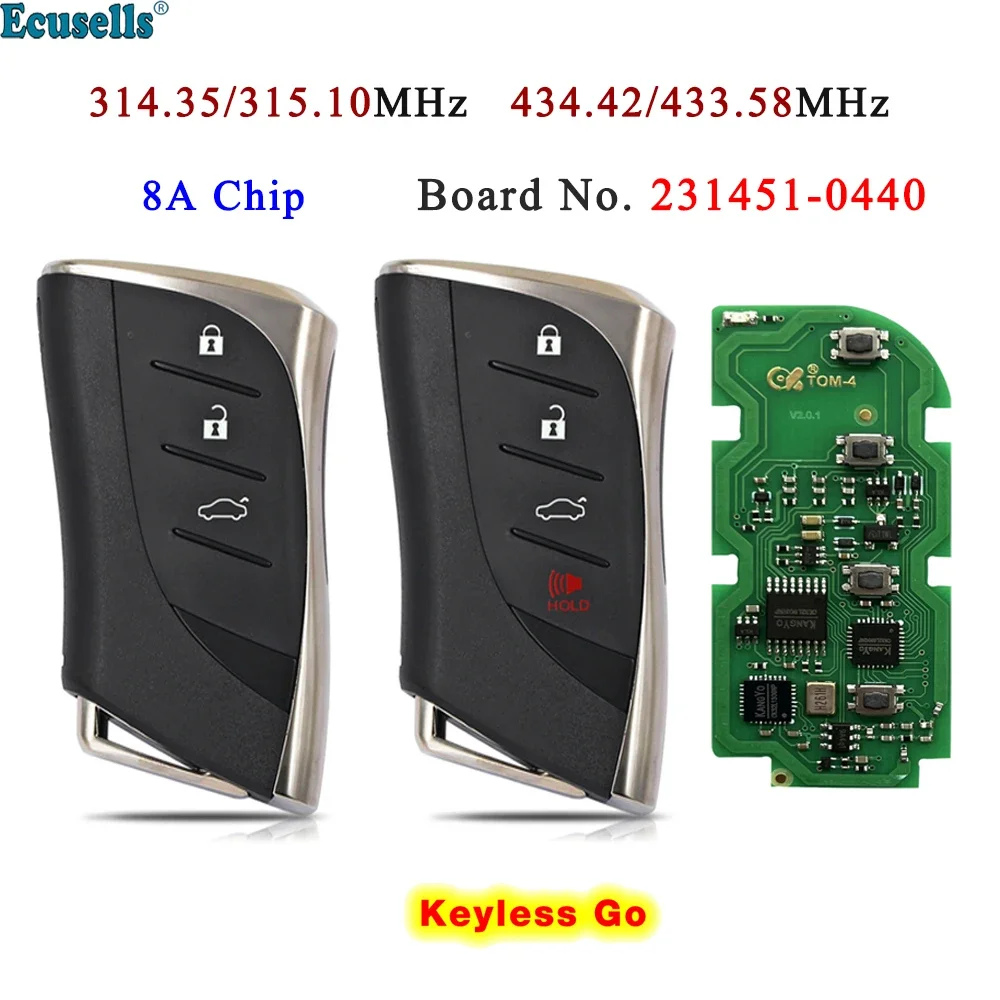 Ключ дистанционного управления Ecusells 3/4 кнопочный Smart Prox 315 МГц/433 МГц чип 8A для Lexus