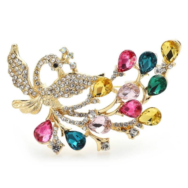

Wuli&baby Flying Phoenix Brooches Women Multicolor Rhinestone Beauty Bird Party Office Brooch Pin Gifts