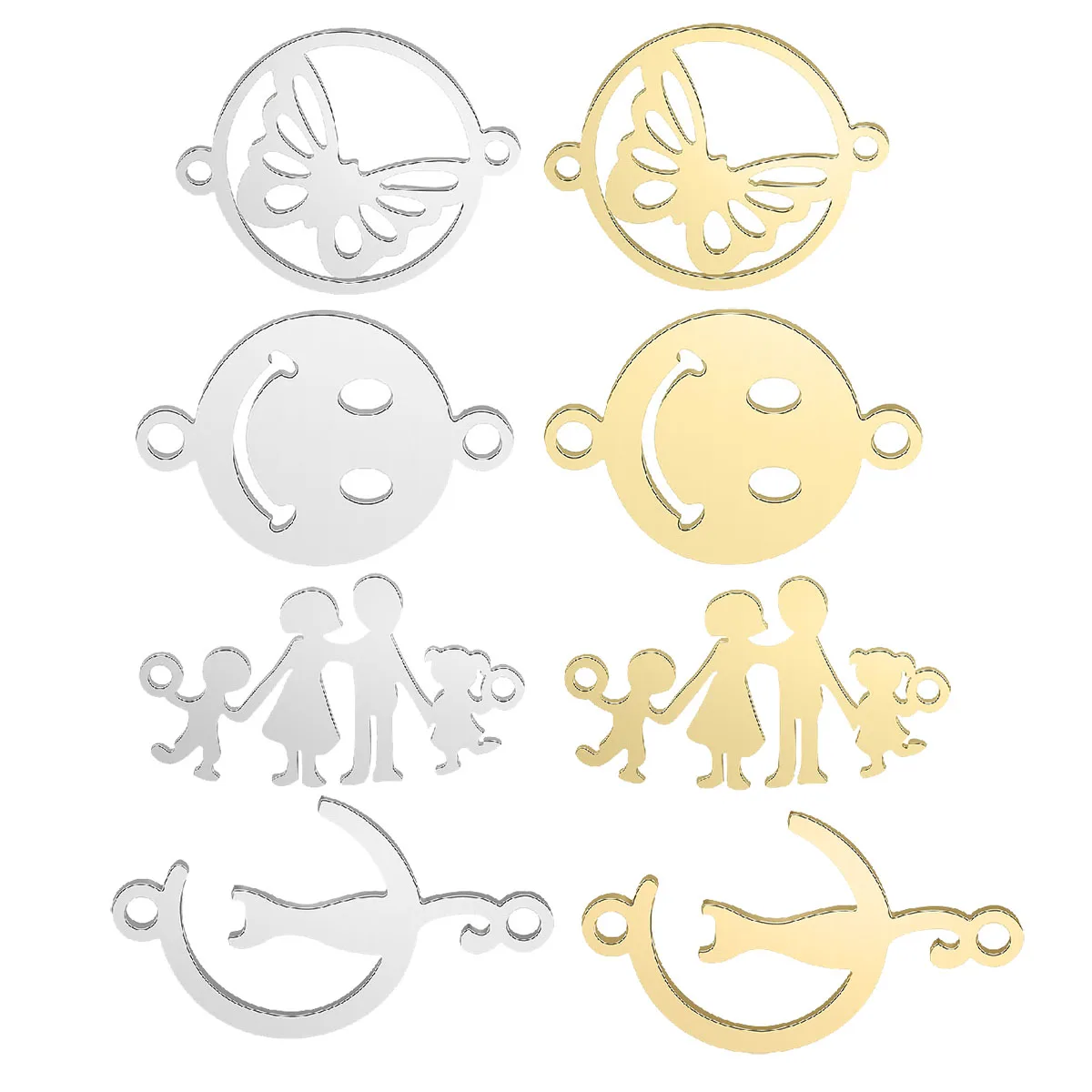 

5Pcs Stainless Steel Family Animal Cat Butterfly Moon Smiley Charms Connectors DIY Bracelet Jewelry Making Accessories Wholesale