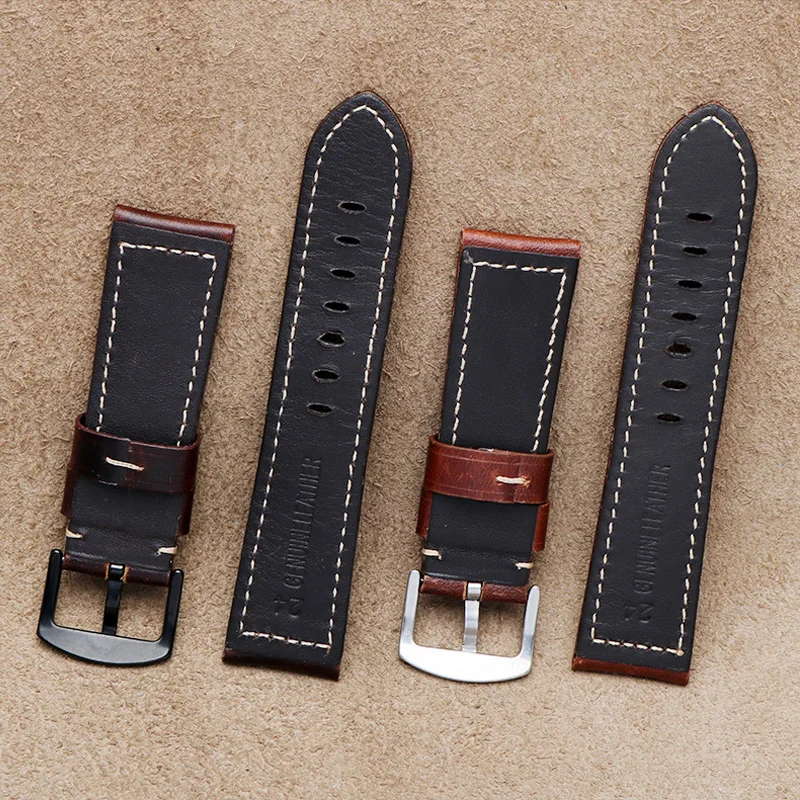 High quality leather watch belt accessories are suitable for Panerai PAM111/ fossil / Breitling leather watch chain 22 24mm 26mm