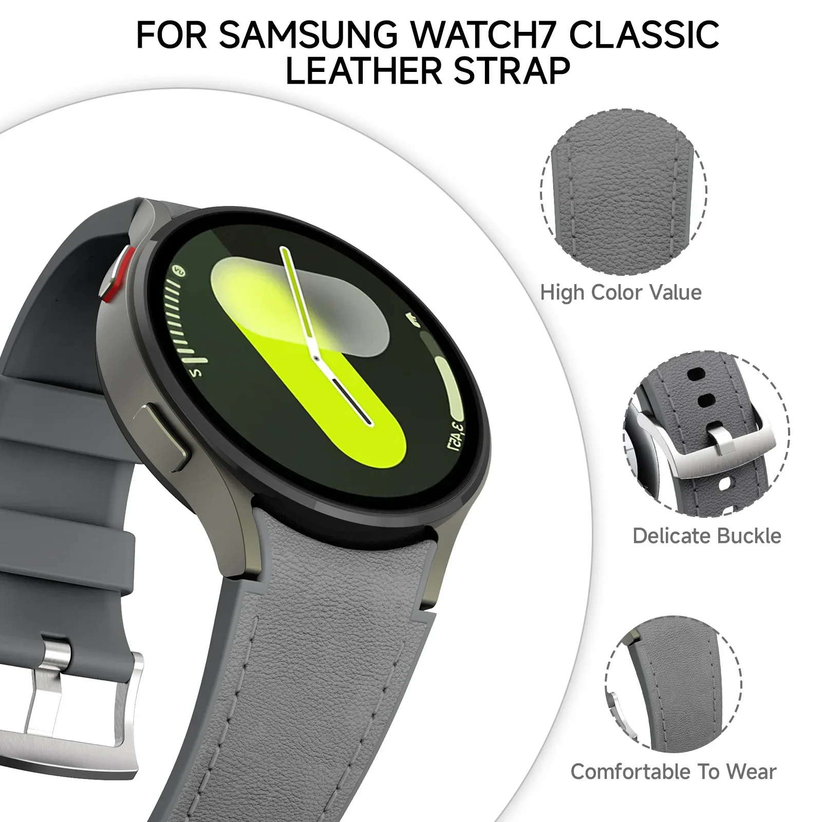 Фото Силиконовый ремешок с кожаными вставками для Samsung Galaxy Watch 6-4 Classic 43/47/42/46 мм, 5 Pro 45 мм, удобный ремешок для Watch 7 6 5 4 40/44 мм №2