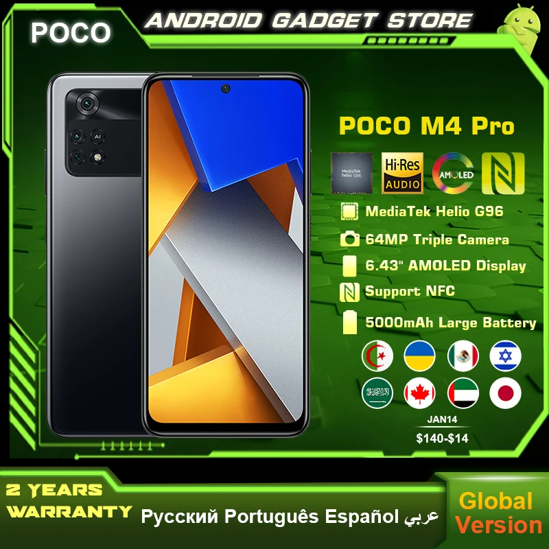 

Смартфон Xiaomi POCO M4 Pro, 4G телефон, 128 Гб/256 ГБ, Восьмиядерный процессор Helio G96, 5000 мАч, 90 Гц, 33 Вт Pro, камера 64 мп, NFC