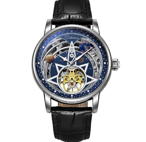 Мужские полностью автоматические механические светящиеся часы с Лунной фазой