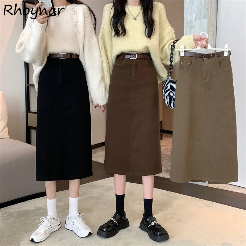 

Skirts Women Vintage Solid Fashion Mid-Calf Tender Popular Daily High Waist Preppy Style Ulzzang Minimalist Harajuku Friends New