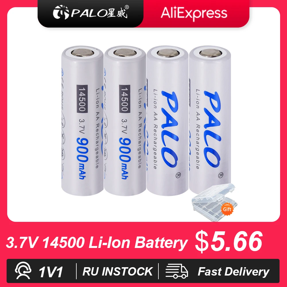 PALO 2-16pcs 14500 900mAh 3.7V Li-ion Rechargeable Batteries AA Battery Lithium Cell for Led Flashlight Headlamps Torch Mouse