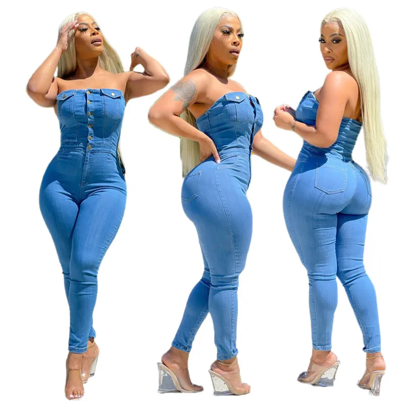 New Women's Jumpsuit 2023 European and American Casual Street Wear Fashion Bra Slim Fitting Women's Denim Jumpsuit Y2K Clothes