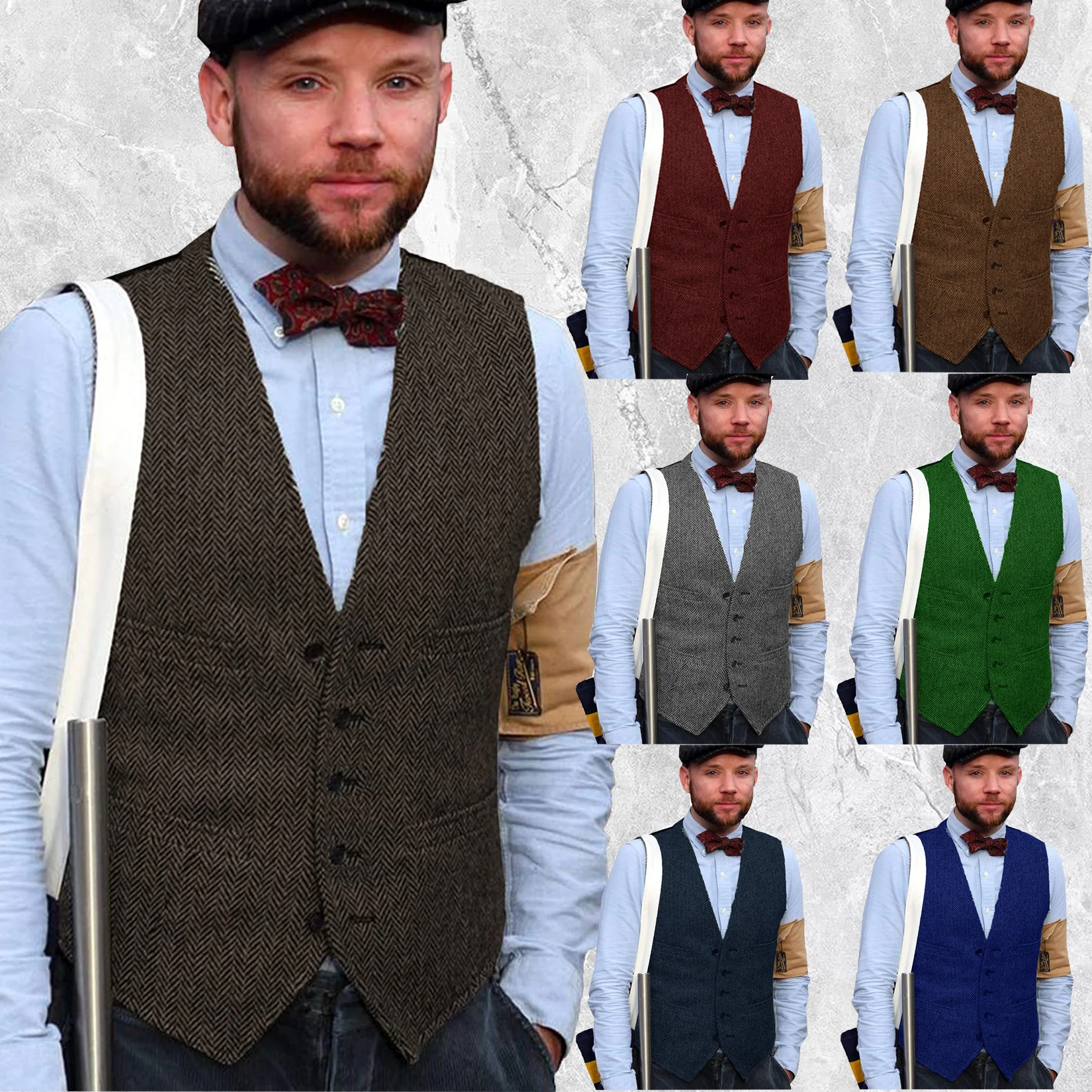 

Men's Suits Formal V Neck Wool Herringbone Tweed Casual Vest Formal Business Vest Groom Wedding Party Vest
