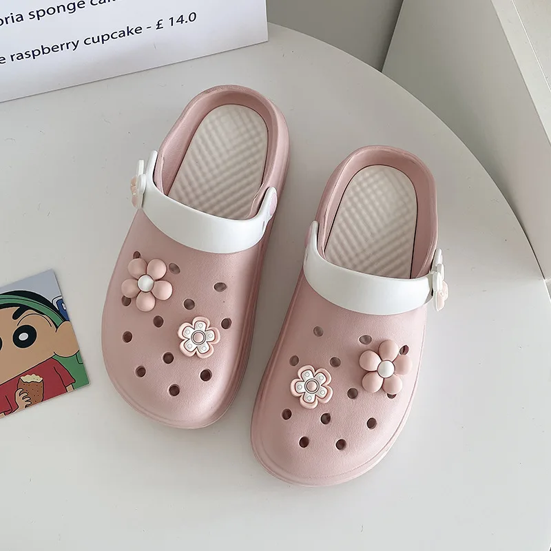 Women's Slippers Summer 2023 New Thick Sole Comfortable Baotou Half Trailer Anti slip Outer Wear Popular Beach Slippers