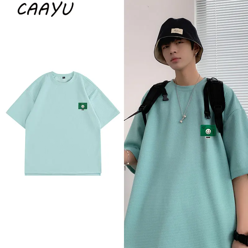 

CAAYU Mens Oversized T-Shirt Men Oversized 2022 New Waffle Hip Hop Korean Japanese Streetwear Harajuku Green Tee Shirt for Men