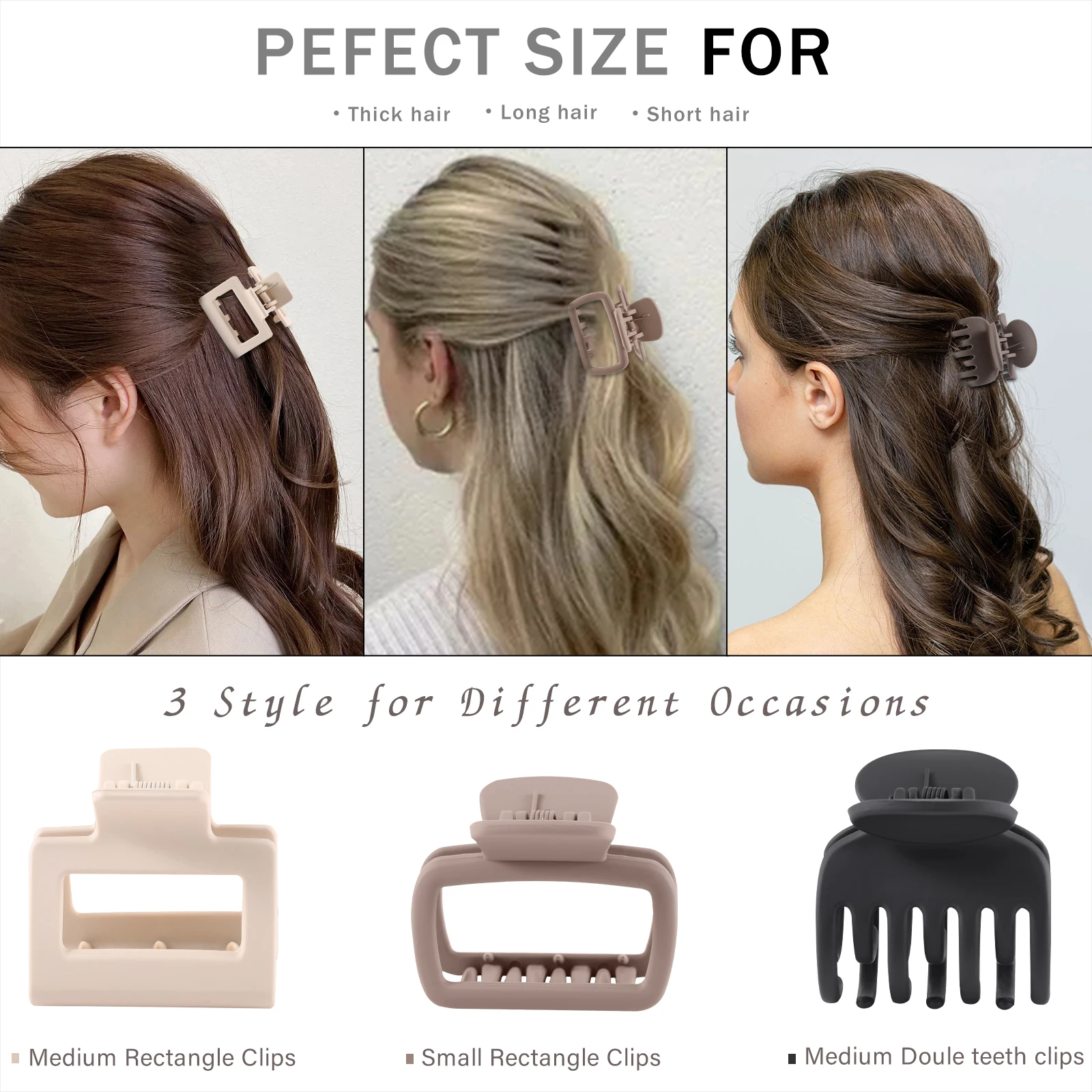 Зажимы для волос женские прямоугольные зажимы с матовым резиновым покрытием 3