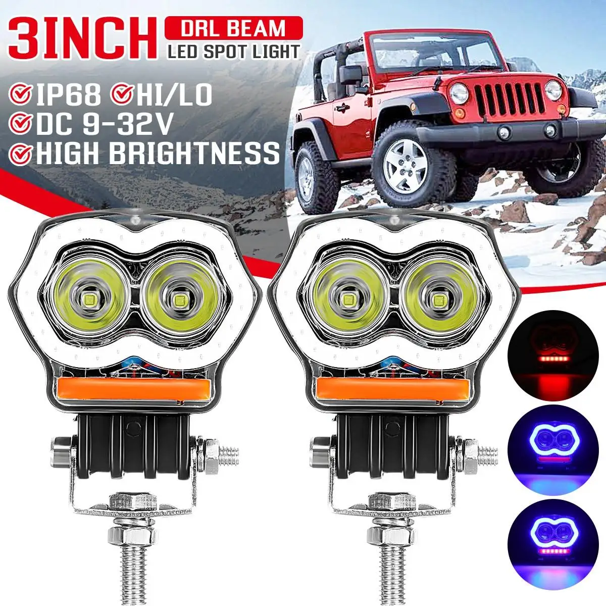 

3" USB Headlights Fog Light Bar 20W Spotlight Worklight Signal Lamp Blue Light DRL Beam for Trucks Forklifts SUV Off-road Cars