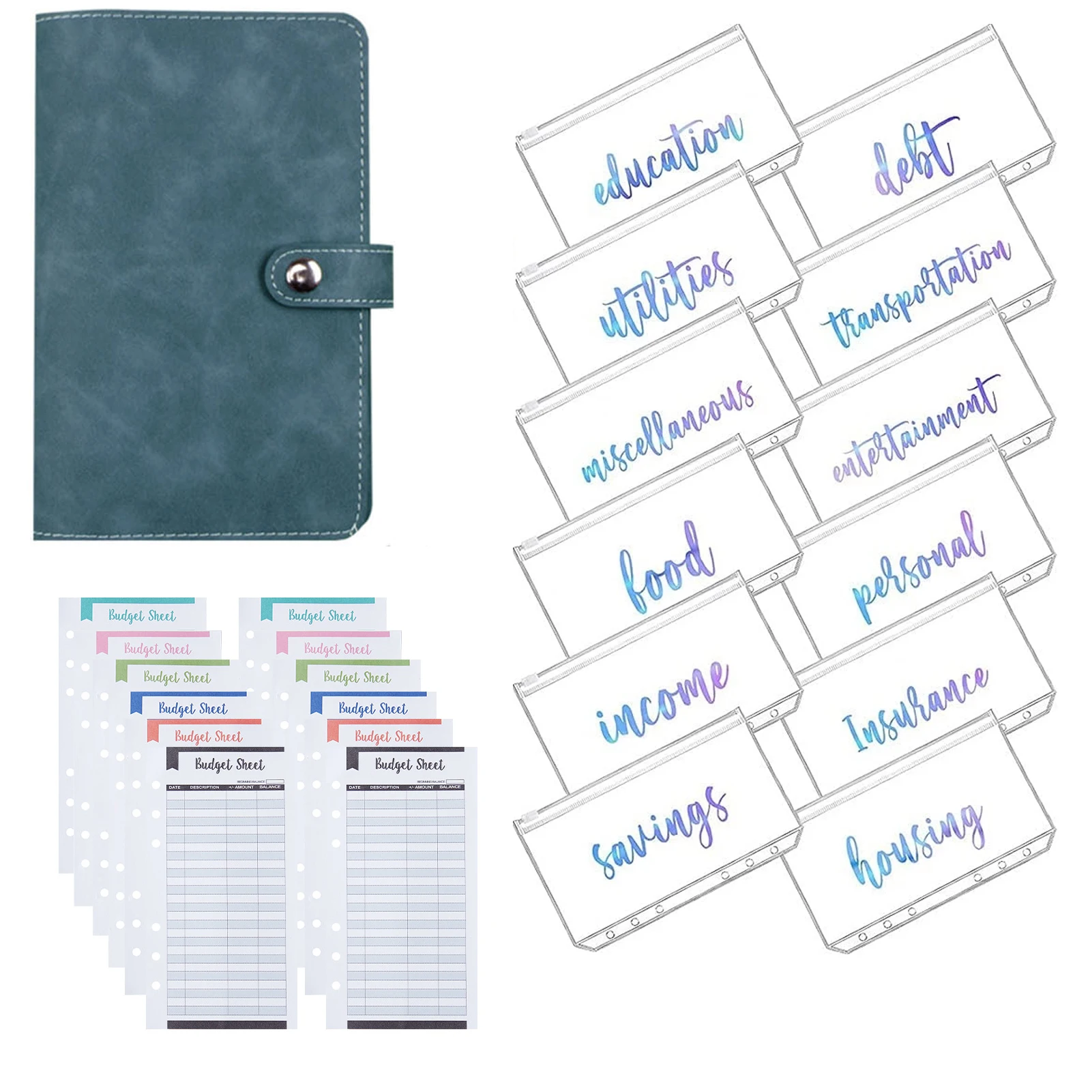 

A6 Soft Pu Leather Budget Binder Notebook Letter Pvc Pocket Budget Sheets Diary Agenda Planner Cover School Stationery 25pcs/set