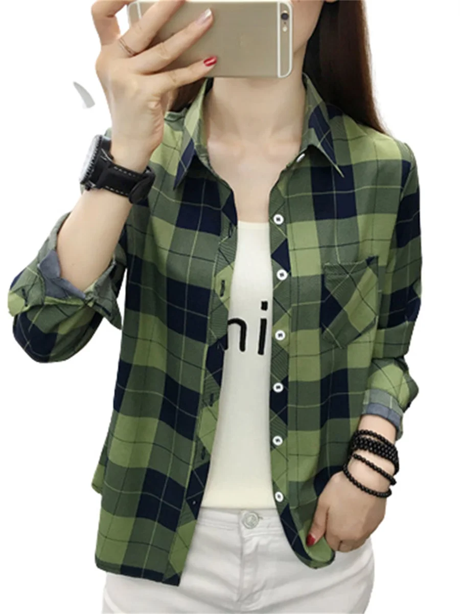 

Блузка женская в клетку и полоску, с длинным рукавом, большого размера