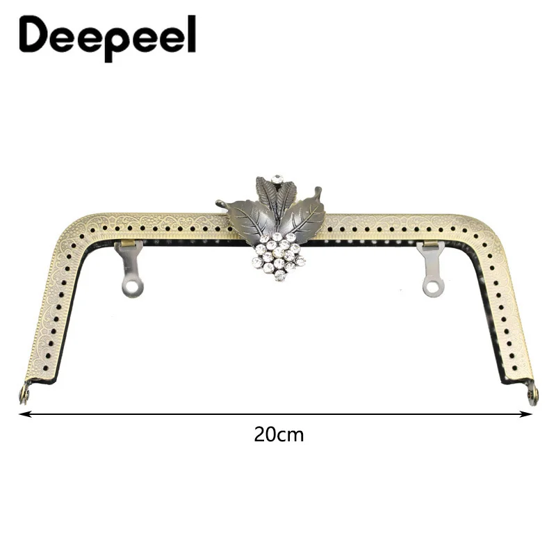 2Pcs 20cm Embossed Metal Bag Handles DIY Square Purse Frame Handbag Sewing Brackets Wallet Kiss Clasp Handle Frames Accessories