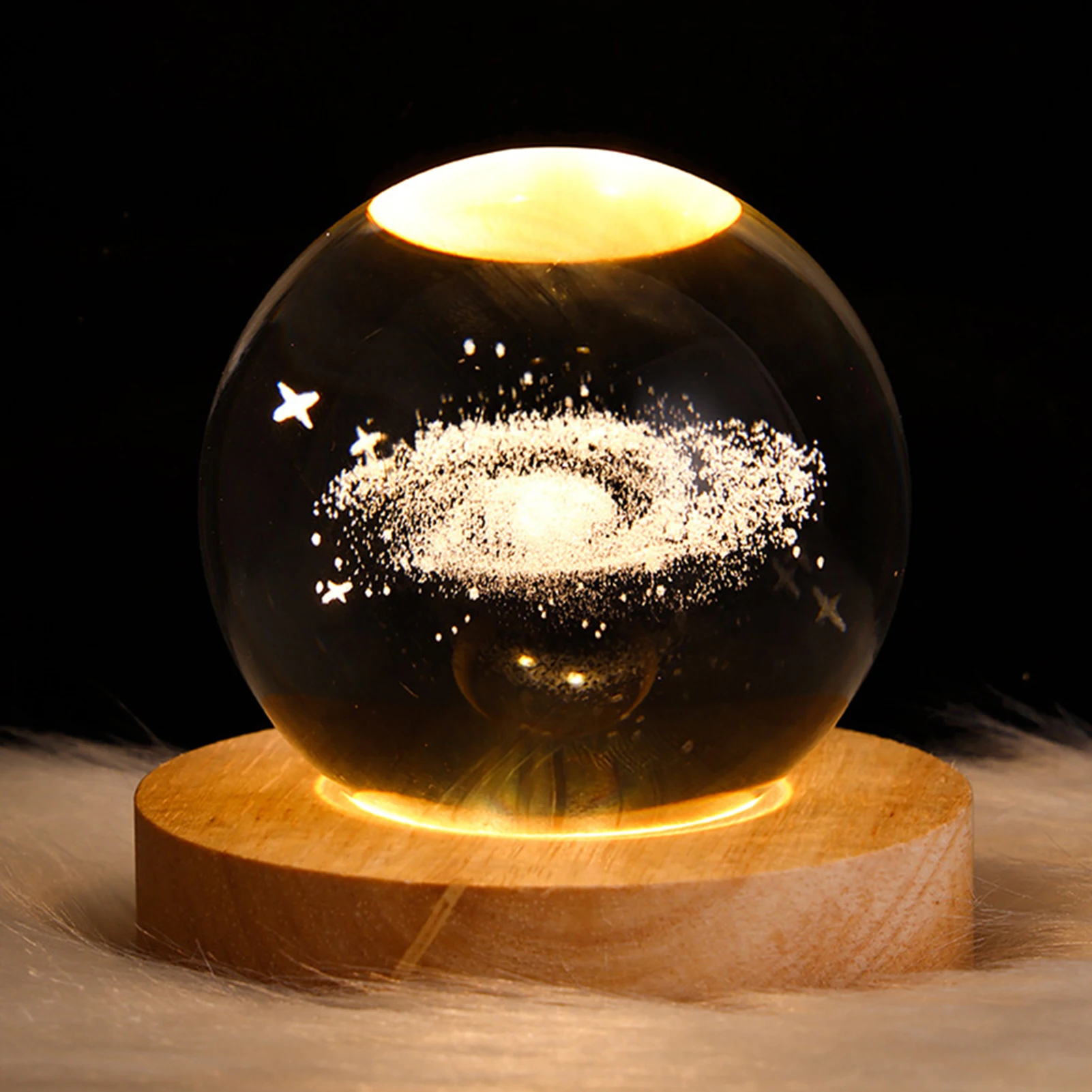 3D Crystal Ball Night Light Moon Glass Sphere Snow Globe Eng
