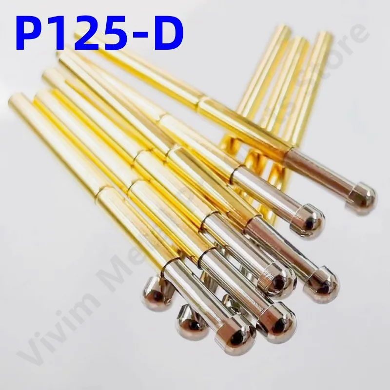 

100PCS P125-D Spring Test Probe Test Pin Pogo Pin Total Length 33.35mm Copper Nickel Plated Head Dia 2.5mm Pin Dia 2.02mm