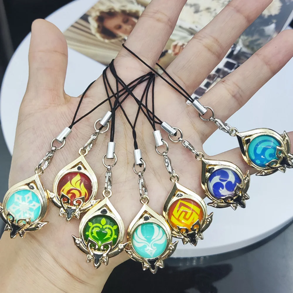 

Hot Game Anime Genshin Impact Monde Inawashiro In A Flash Wind Fire Ray Water Rock Ice Grass Eye of God Keychain Phone Pendant