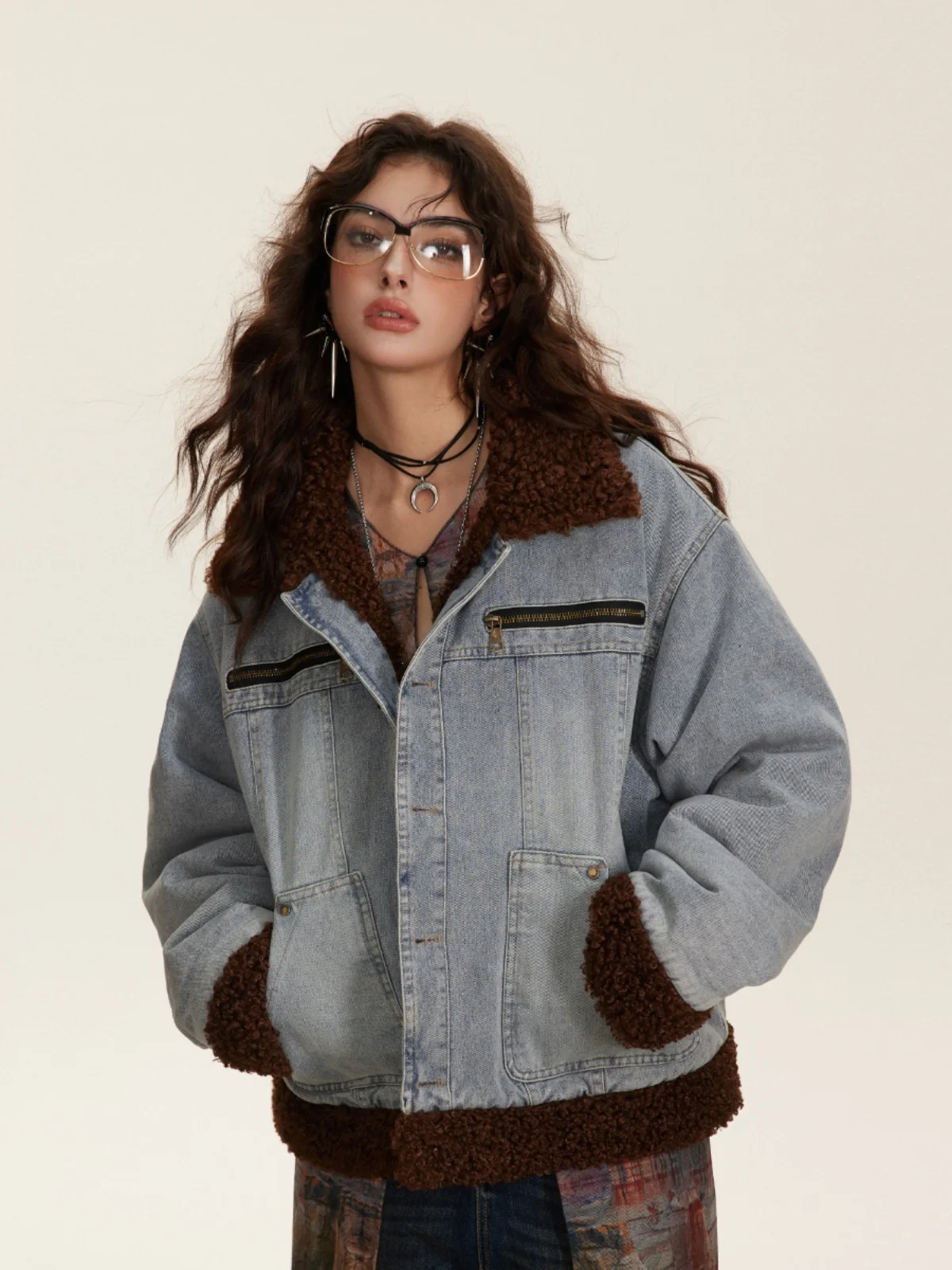 Wonderfulstory American Fashion Brand Retro Denim Lamb Wool Cotton-Padded Coat 2023 Winter New Men and Women Outerwear