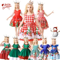 new christmas childrens clothing european and american dress cartoon printed satin cloth performance dance performance clothing